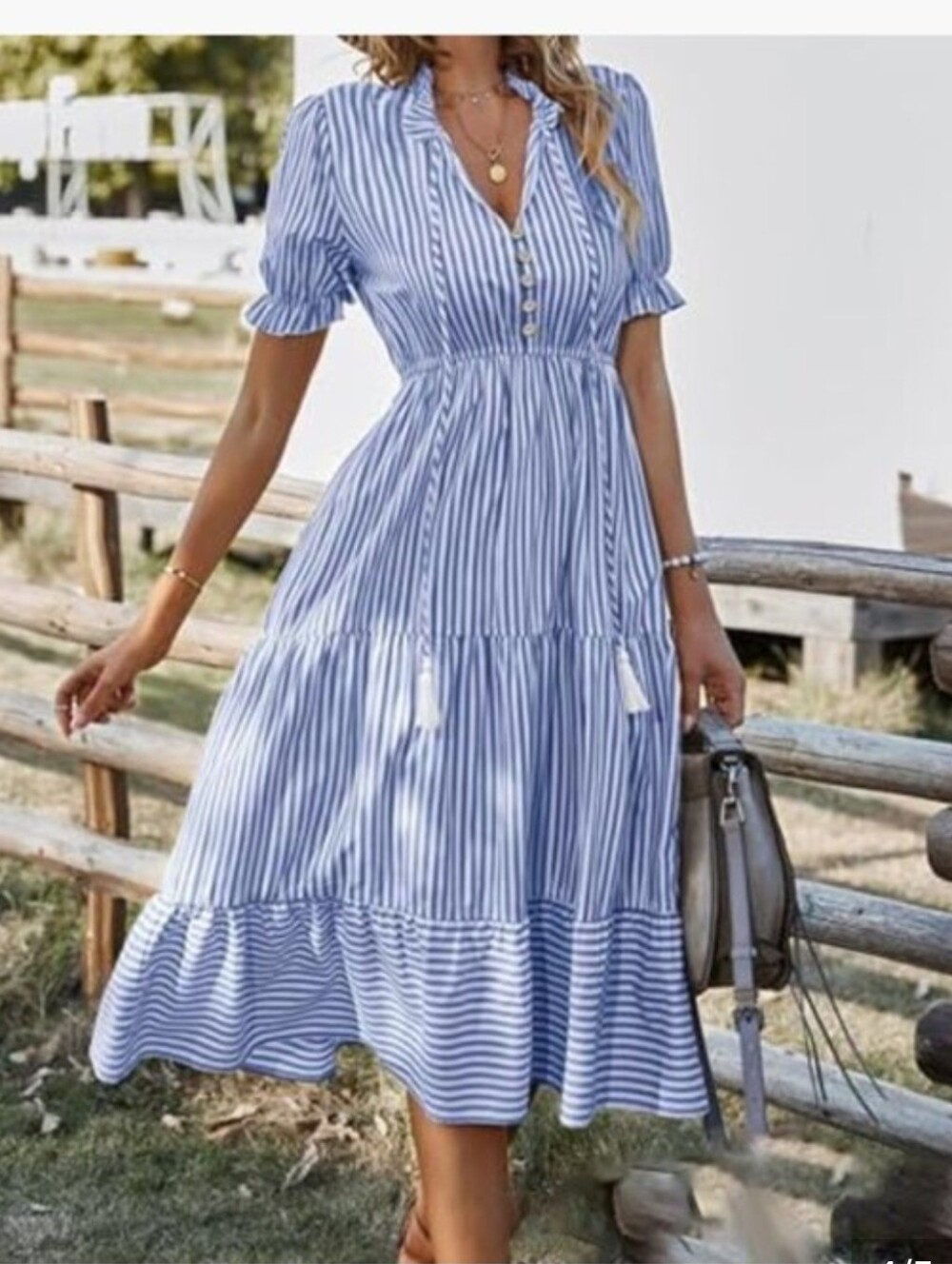 Blue and White Striped Midi Dress - Casual - Picture 4 of 4